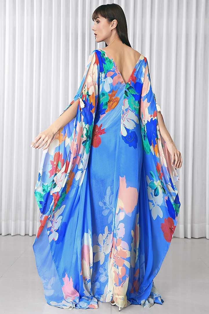 Blue Chiffon Printed Kaftan by Mandira Wirk - Resort at Pernia's Pop Up Shop