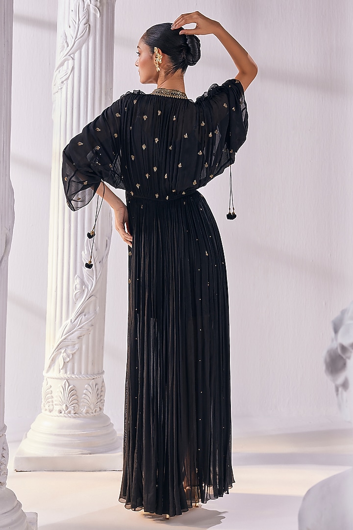 Black Chiffon & Poly Knit Embroidered Kaftan Cocktail Dress by Mandira Wirk - Indian at Pernia's Pop Up Shop