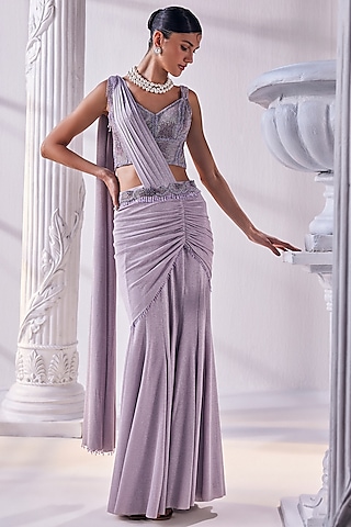 3186 Lavender Drape Saree Gown – Shama's Collection