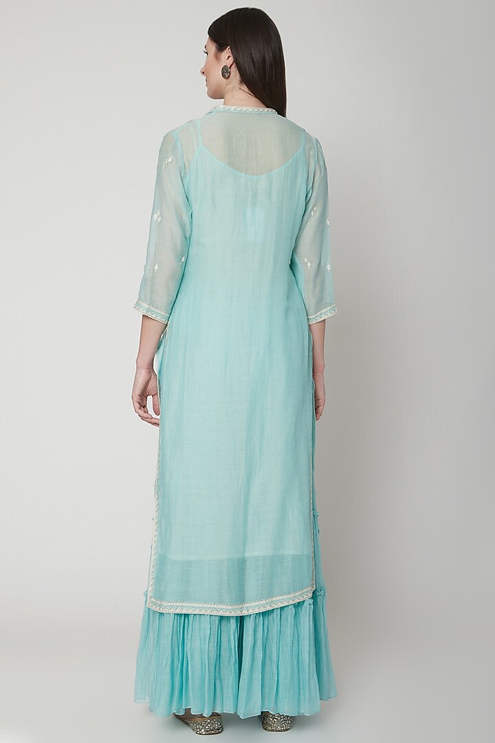 Aqua Blue Embroidered Wedding Sharara Set by Mandira Wirk - Indian at Pernia's Pop Up Shop