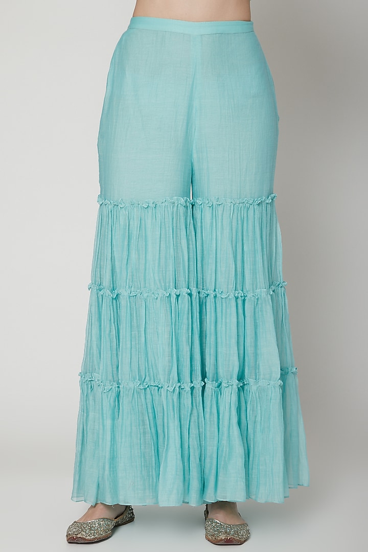 Aqua Blue Embroidered Wedding Sharara Set by Mandira Wirk - Indian at Pernia's Pop Up Shop