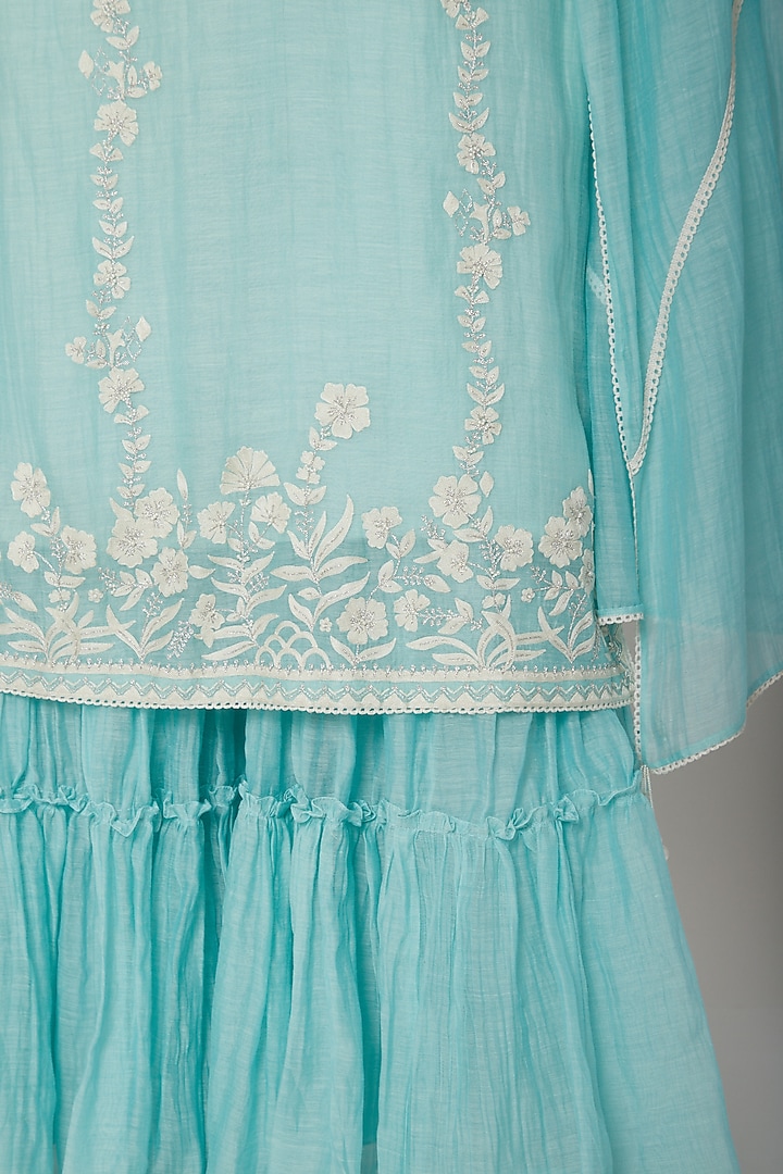 Aqua Blue Embroidered Wedding Sharara Set by Mandira Wirk - Indian at Pernia's Pop Up Shop