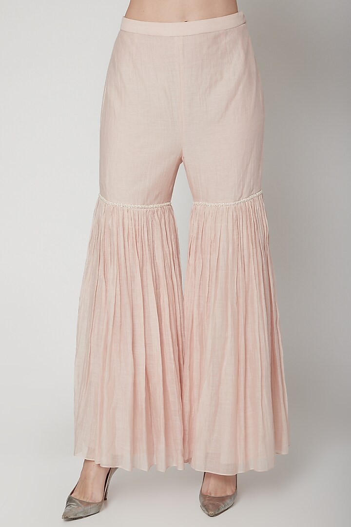 Soft Peach Embroidered Kurta With Wedding Sharara Pants by Mandira Wirk - Indian at Pernia's Pop Up Shop