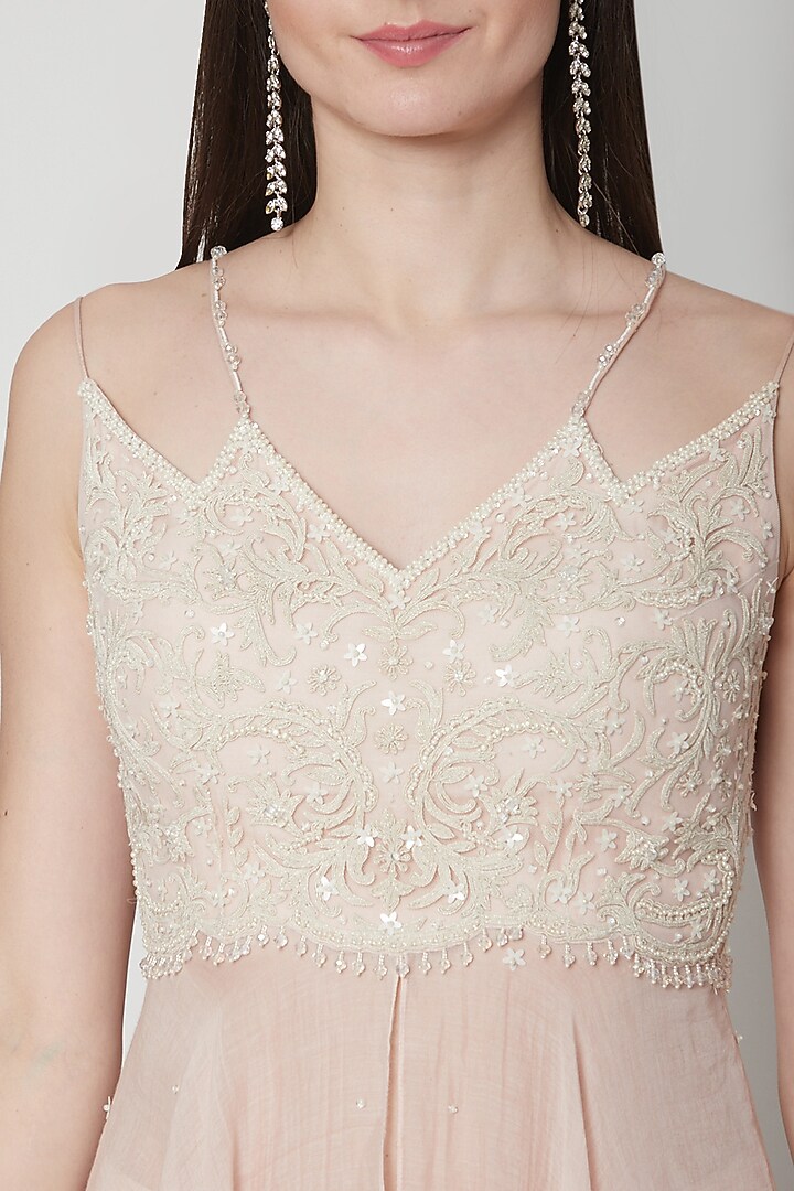Soft Peach Embroidered Kurta With Wedding Sharara Pants by Mandira Wirk - Indian at Pernia's Pop Up Shop