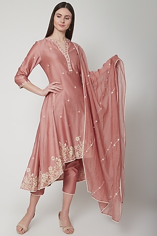 Dusty Pink Embroidered Anarkali Set by Mandira Wirk - Indian