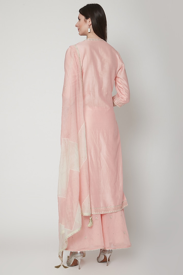 Peach Pink Embroidered Wedding Sharara Pants by Mandira Wirk - Indian at Pernia's Pop Up Shop