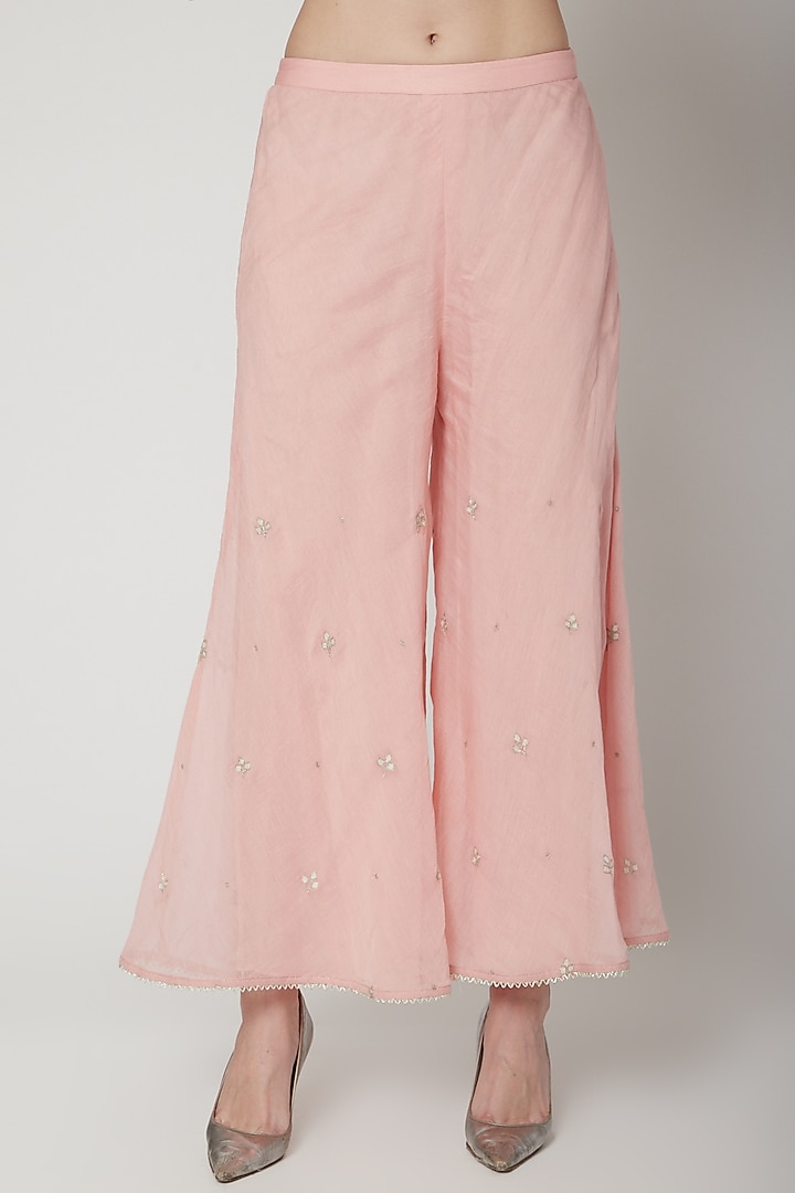 Peach Pink Embroidered Wedding Sharara Pants by Mandira Wirk - Indian at Pernia's Pop Up Shop