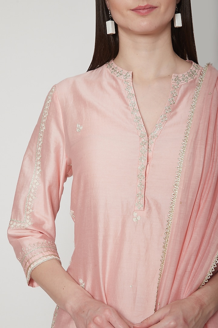 Peach Pink Embroidered Wedding Sharara Pants by Mandira Wirk - Indian at Pernia's Pop Up Shop