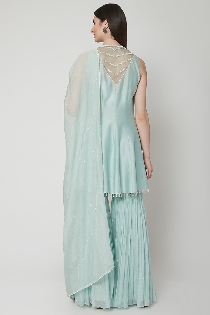 Soft Aqua Blue Embroidered Wedding Sharara Set by Mandira Wirk - Indian at Pernia's Pop Up Shop