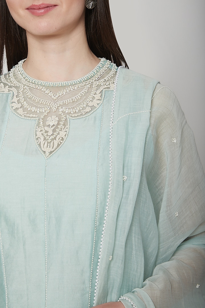 Soft Aqua Blue Embroidered Wedding Sharara Set by Mandira Wirk - Indian at Pernia's Pop Up Shop
