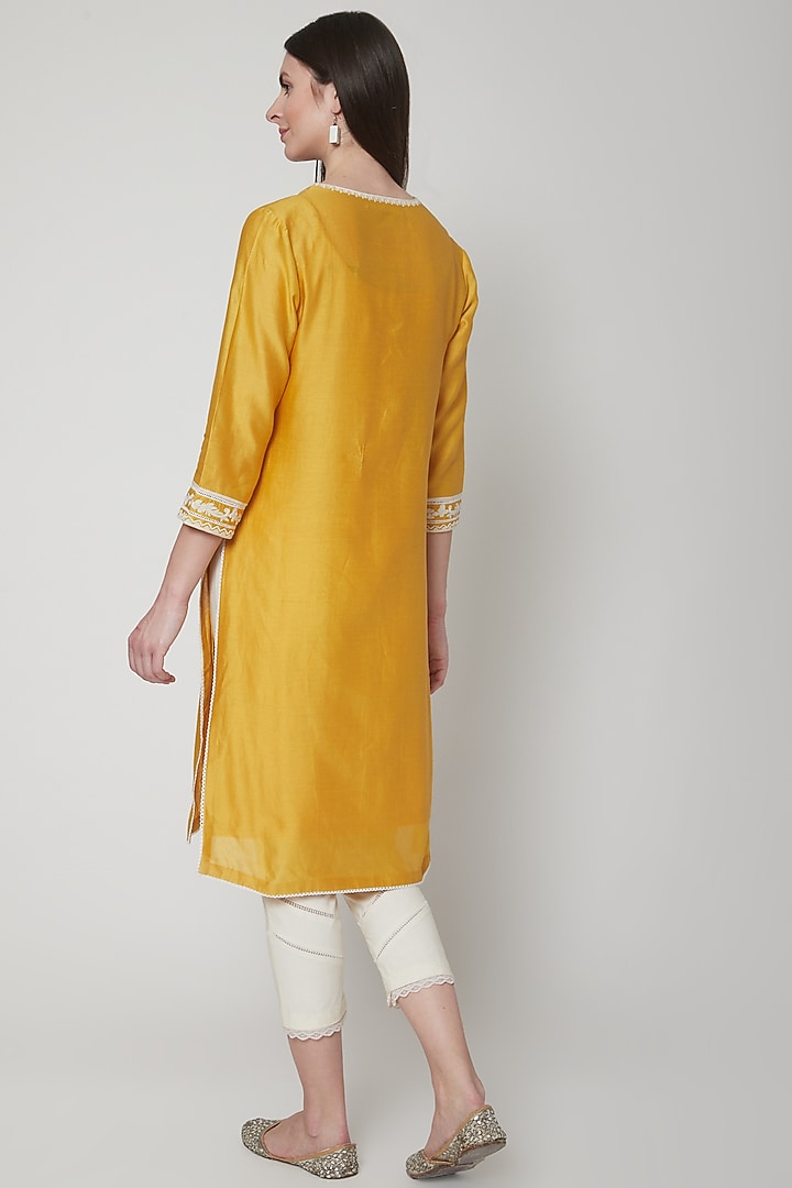 Yellow Embroidered Kurta Set by Mandira Wirk - Indian at Pernia's Pop Up Shop