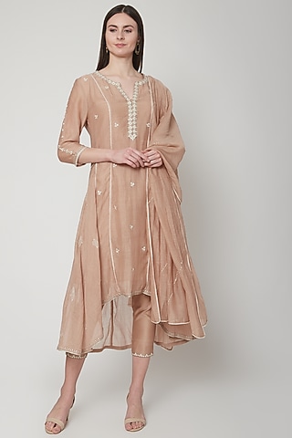 Nude Embroidered Kurta Set by Mandira Wirk - Indian