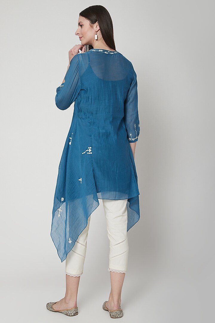 Smokey Blue Embroidered Tunic With Pants by Mandira Wirk - Indian at Pernia's Pop Up Shop