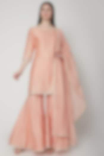 Peach Embroidered Wedding Sharara Set by Mandira Wirk - Indian at Pernia's Pop Up Shop