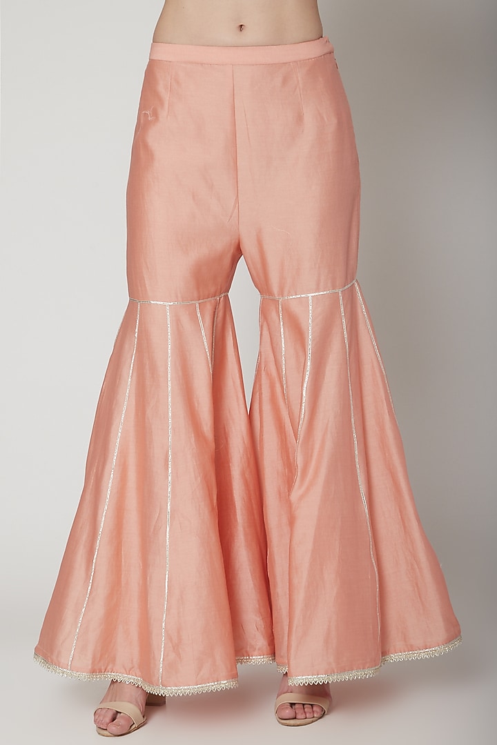 Peach Embroidered Wedding Sharara Set by Mandira Wirk - Indian at Pernia's Pop Up Shop