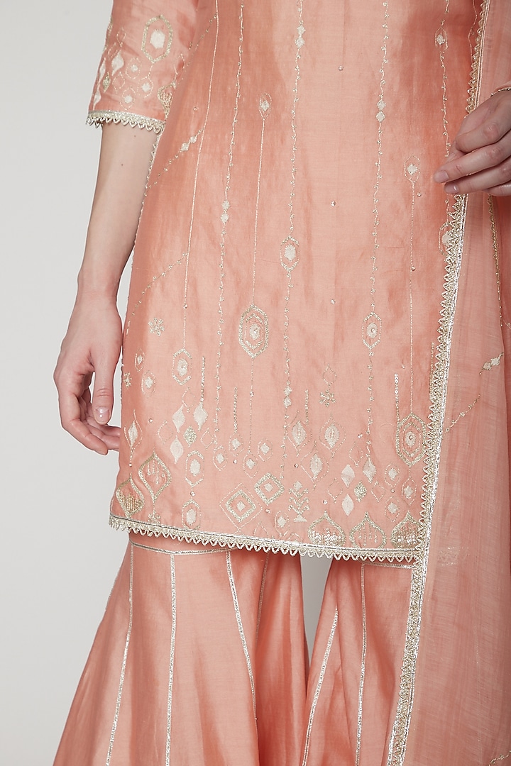 Peach Embroidered Wedding Sharara Set by Mandira Wirk - Indian at Pernia's Pop Up Shop