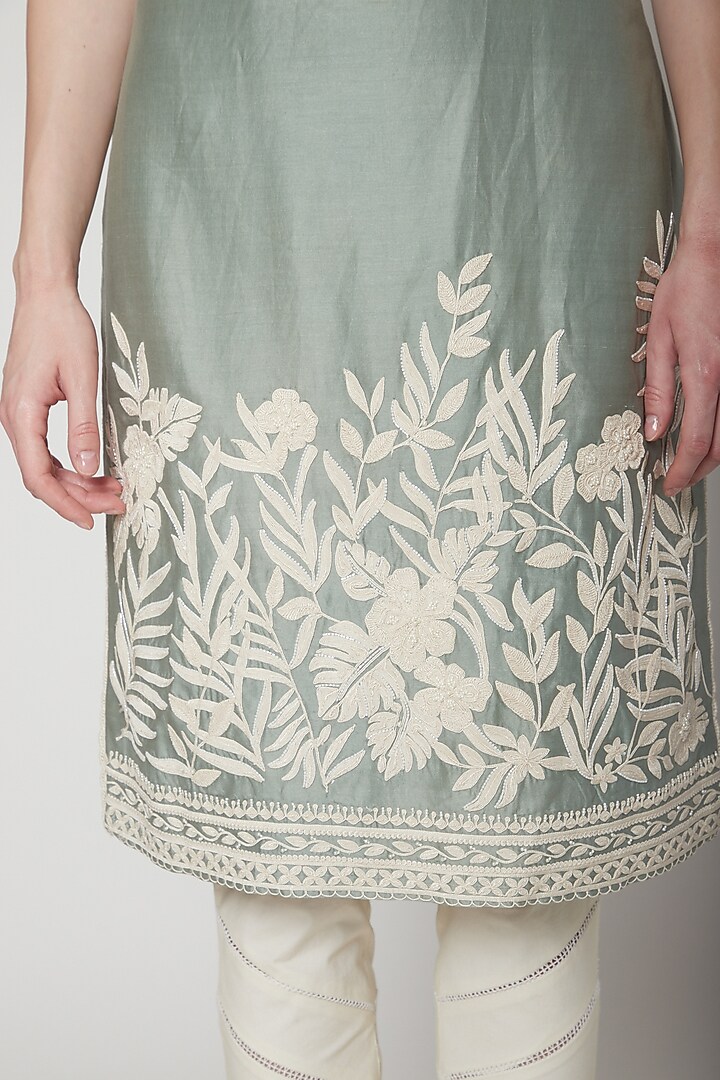 Green Embroidered Kurta Set by Mandira Wirk - Indian at Pernia's Pop Up Shop