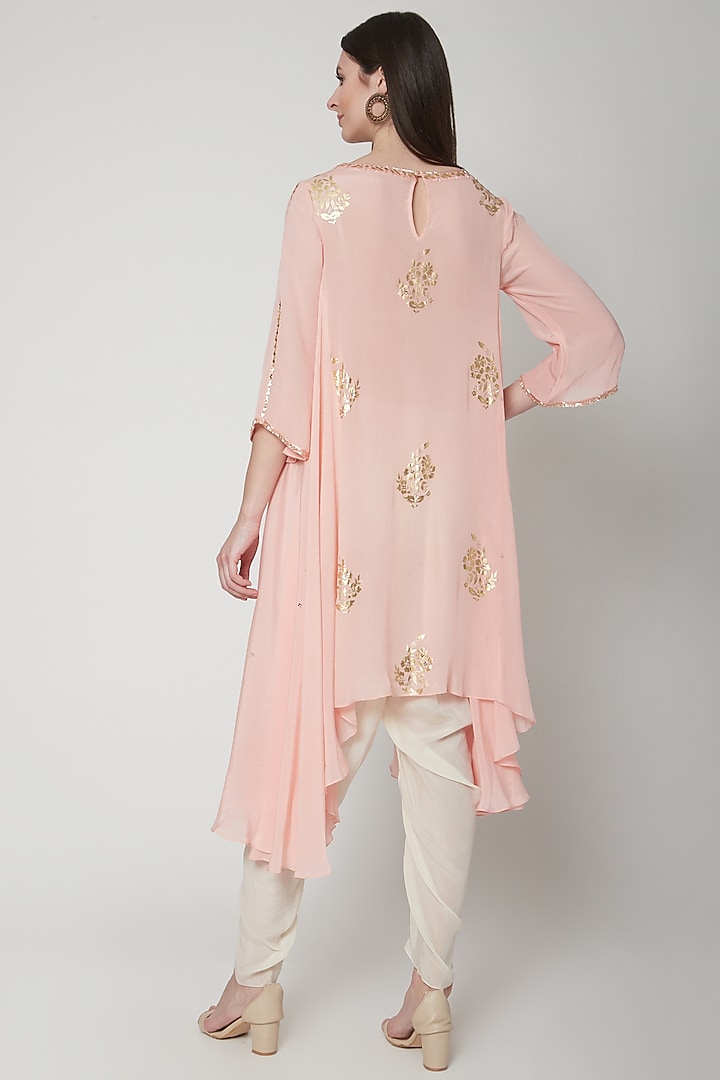 Peach Pink Embroidered & Printed Kurta With Pants by Mandira Wirk - Indian at Pernia's Pop Up Shop
