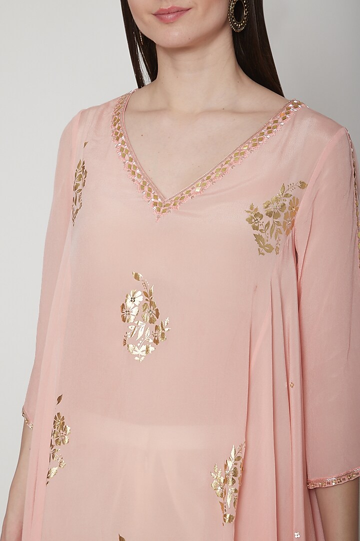 Peach Pink Embroidered & Printed Kurta With Pants by Mandira Wirk - Indian at Pernia's Pop Up Shop