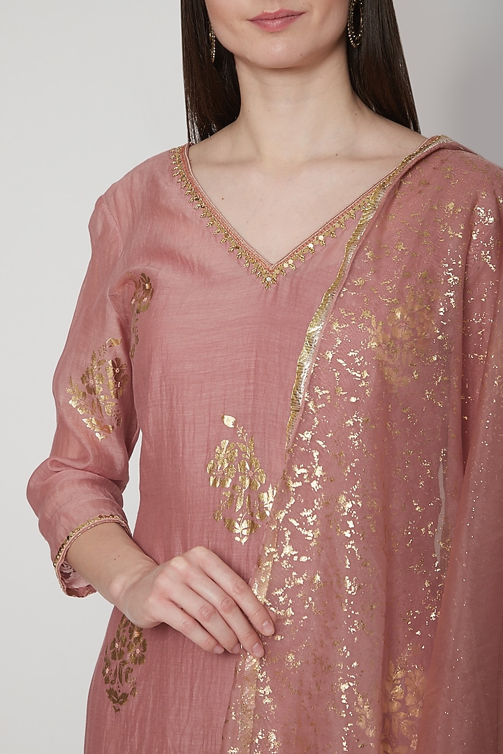Dusty Pink Embroidered & Printed Wedding Sharara Set by Mandira Wirk - Indian at Pernia's Pop Up Shop