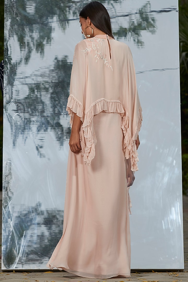Peach Embroidered Kaftan Cocktail Dress by Mandira Wirk - Indian at Pernia's Pop Up Shop