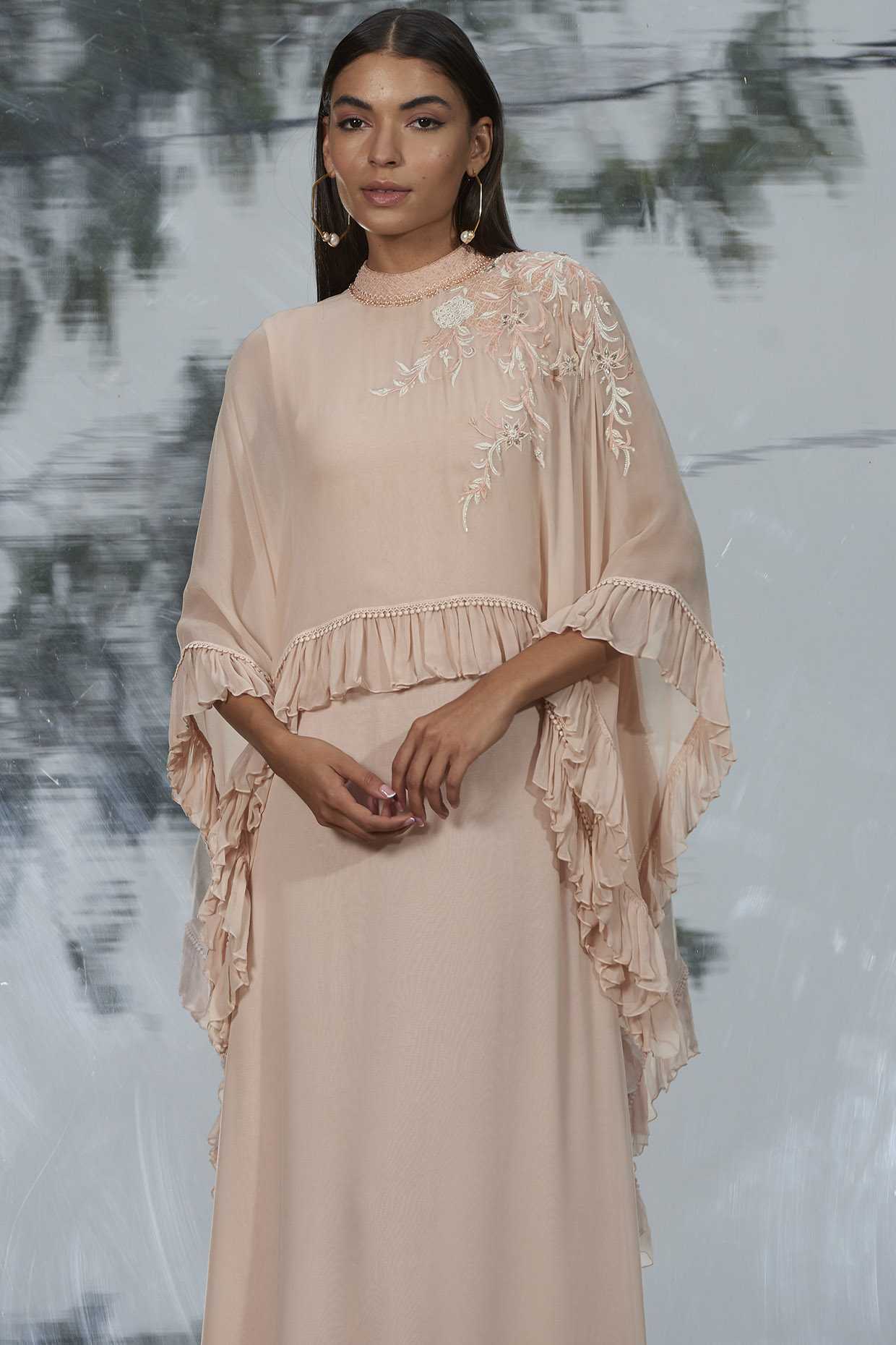 Peach Embroidered Kaftan Dress Design 