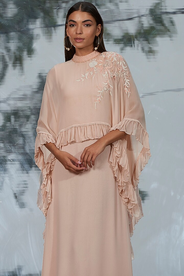 Peach Embroidered Kaftan Cocktail Dress by Mandira Wirk - Indian at Pernia's Pop Up Shop