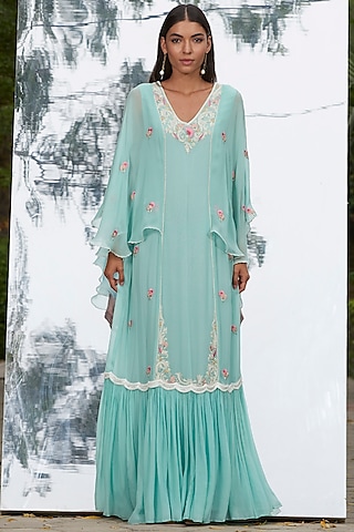 Sky Blue Embroidered Kaftan by Mandira Wirk - Indian