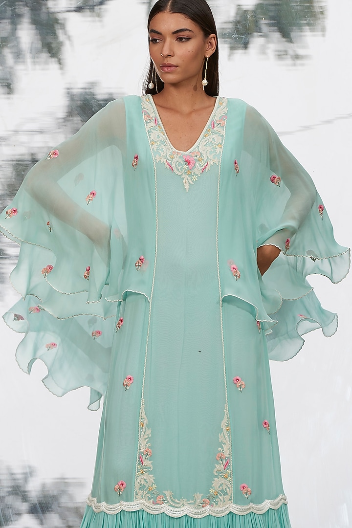 Sky Blue Embroidered Kaftan by Mandira Wirk - Indian at Pernia's Pop Up Shop