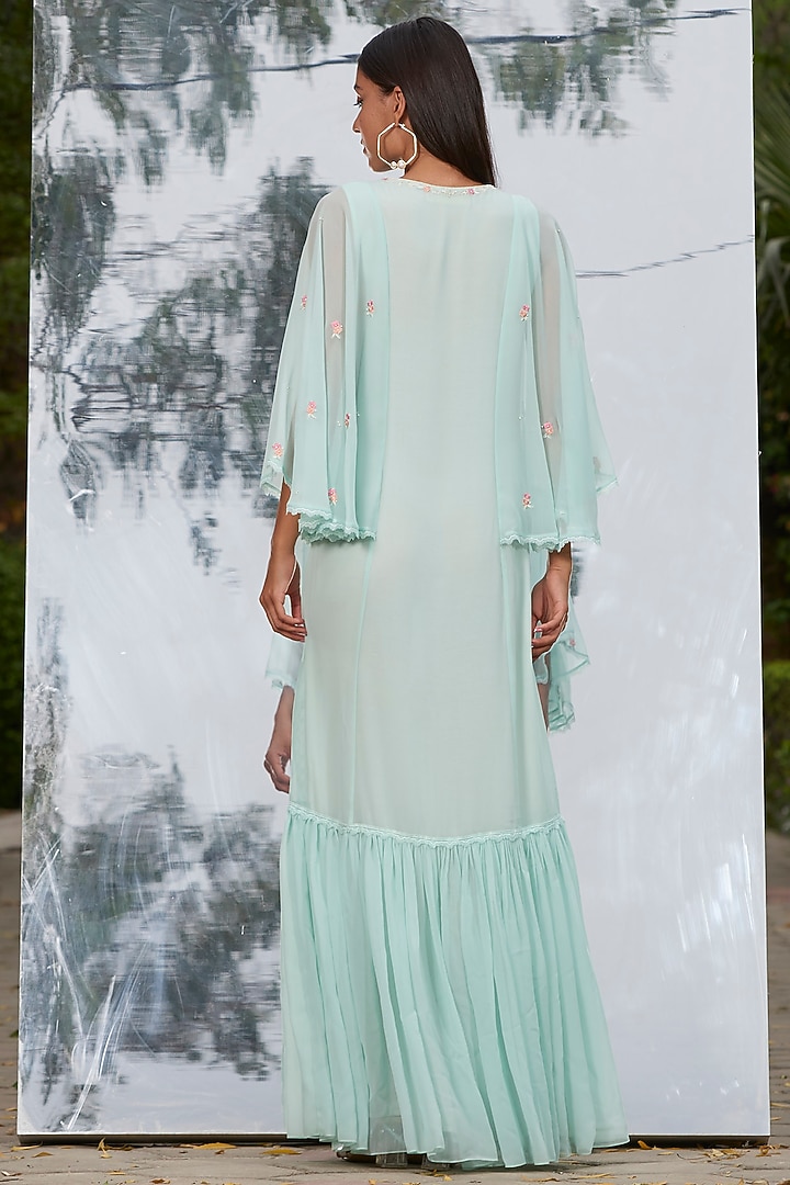 Mint Blue Embroidered Kaftan by Mandira Wirk - Indian at Pernia's Pop Up Shop