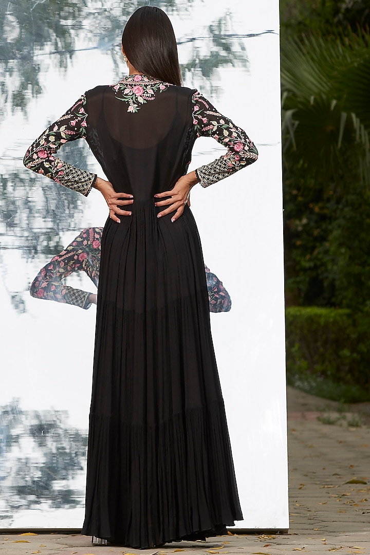 Black Embroidered Tiered Cocktail Dress by Mandira Wirk - Indian at Pernia's Pop Up Shop