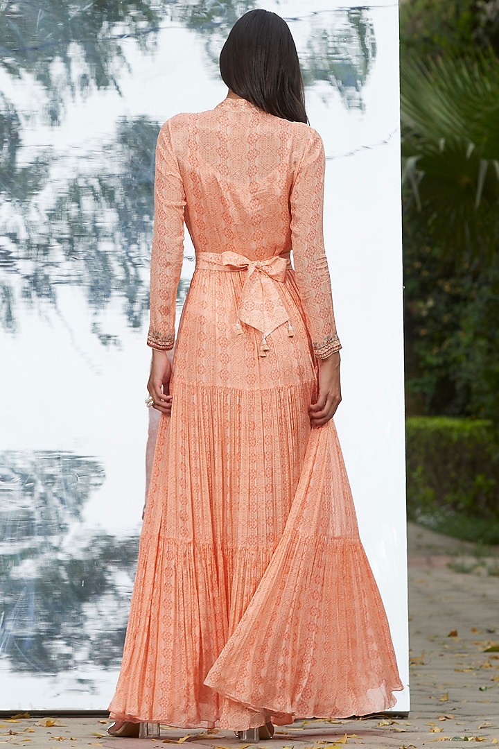 Peach Embroidered & Printed Cocktail Dress by Mandira Wirk - Indian at Pernia's Pop Up Shop