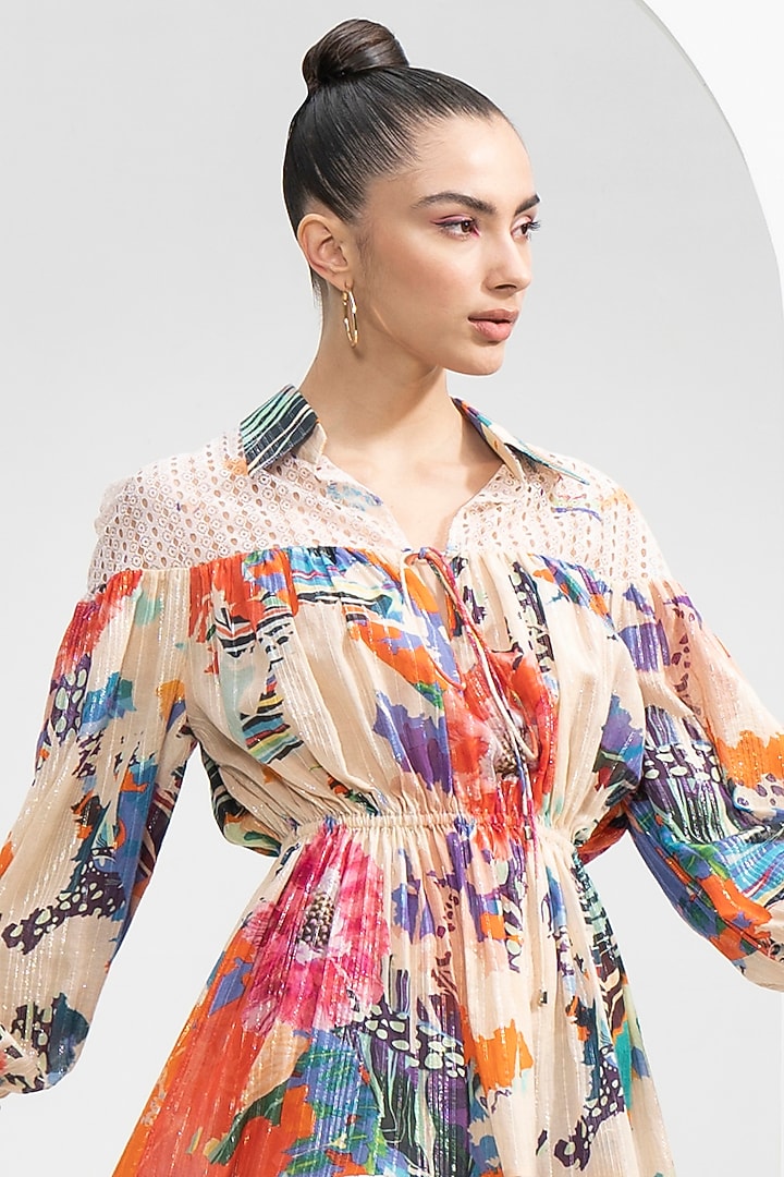 Ivory Lurex Cotton Tiered Vacation Dress by Mandira Wirk - Resort at Pernia's Pop Up Shop