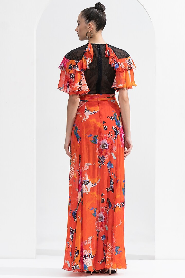 Red Chiffon Printed Cocktail Dress by Mandira Wirk - Resort at Pernia's Pop Up Shop