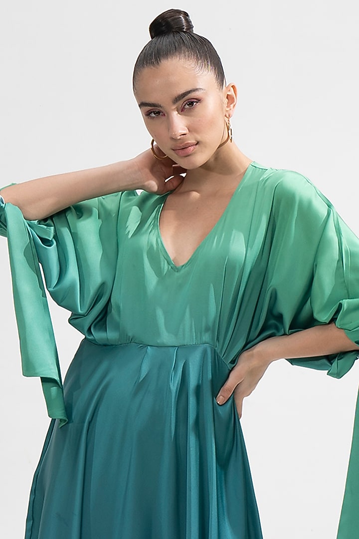 Green & Blue Ombre Satin Vacation Dress by Mandira Wirk - Resort at Pernia's Pop Up Shop