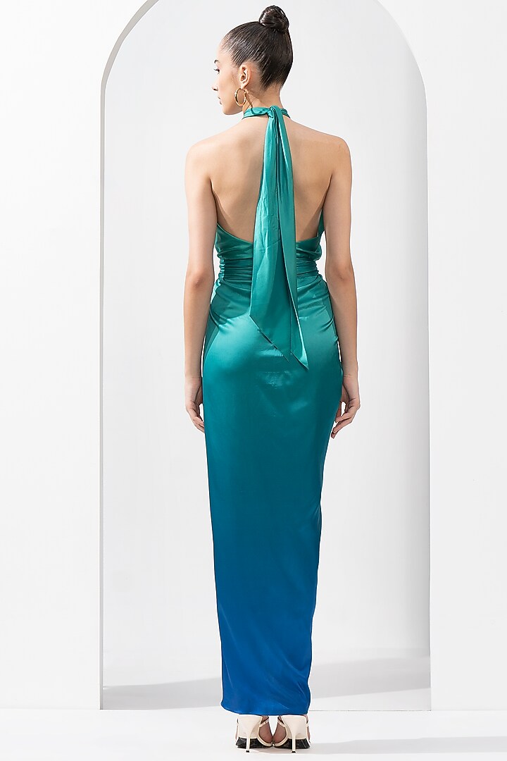 Green & Blue Ombre Satin Vacation Dress by Mandira Wirk - Resort at Pernia's Pop Up Shop