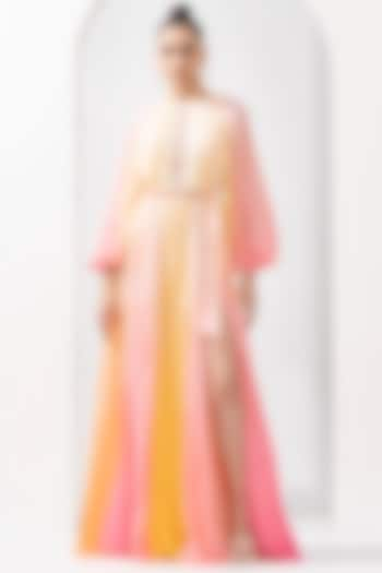 Multi-Colored Chiffon & Chantilly Ombre Dress by Mandira Wirk at Pernia's Pop Up Shop