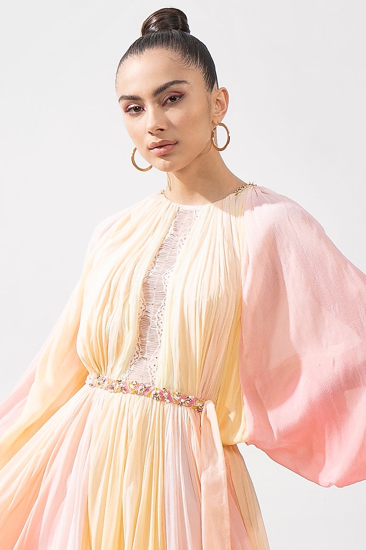Multi-Colored Chiffon & Chantilly Ombre Cocktail Dress by Mandira Wirk - Resort at Pernia's Pop Up Shop