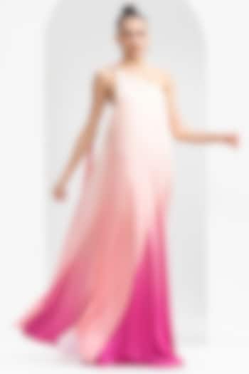 Pink Ombre Satin One-Shoulder Dress by Mandira Wirk