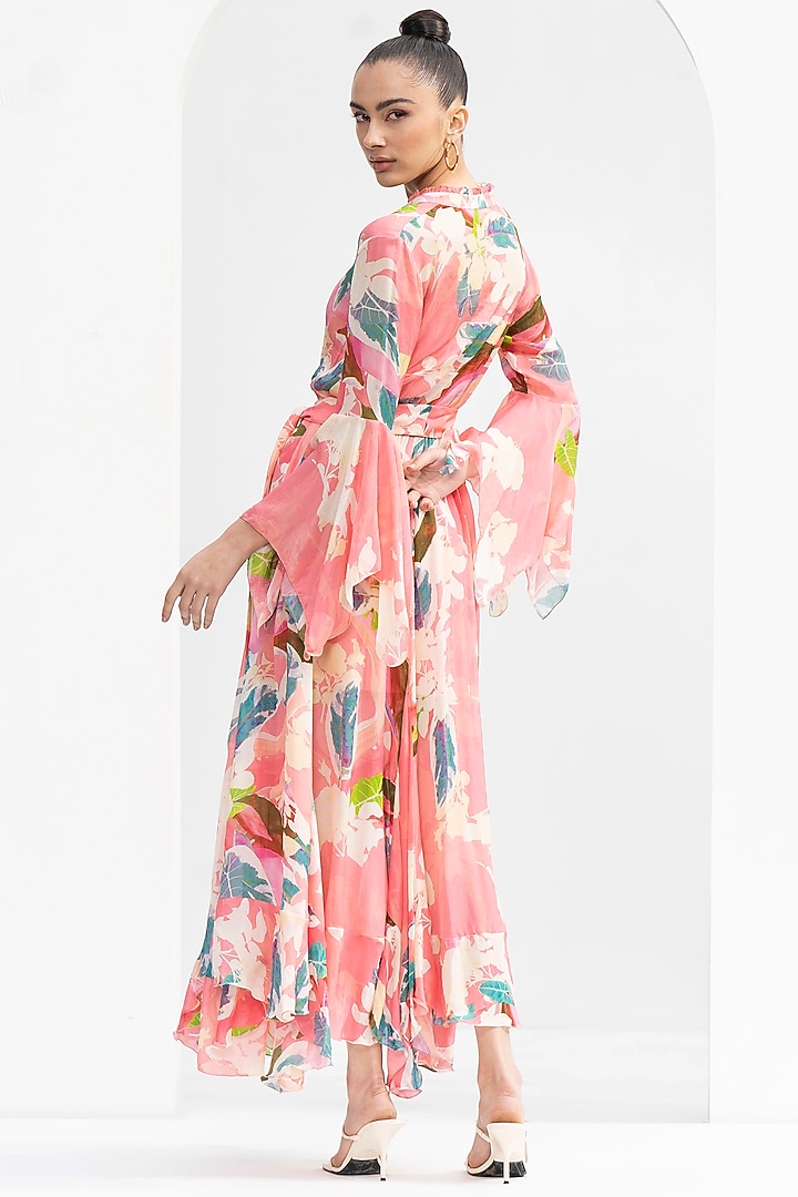 Peach Chiffon Printed Vacation Dress by Mandira Wirk - Resort at Pernia's Pop Up Shop