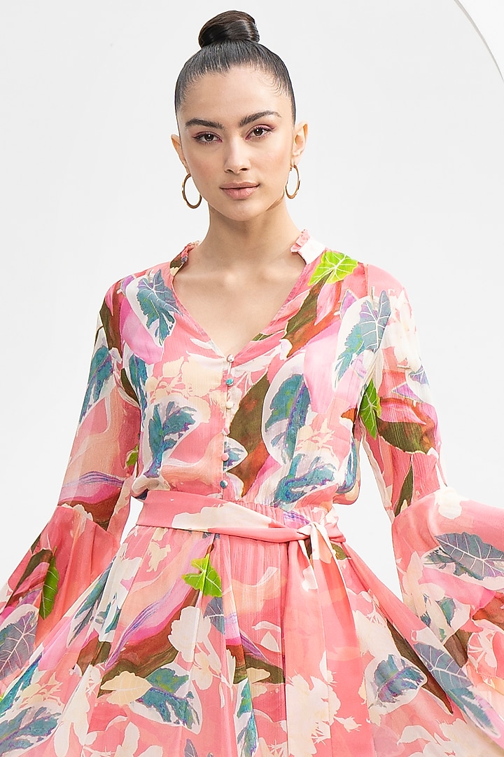 Peach Chiffon Printed Vacation Dress by Mandira Wirk - Resort at Pernia's Pop Up Shop