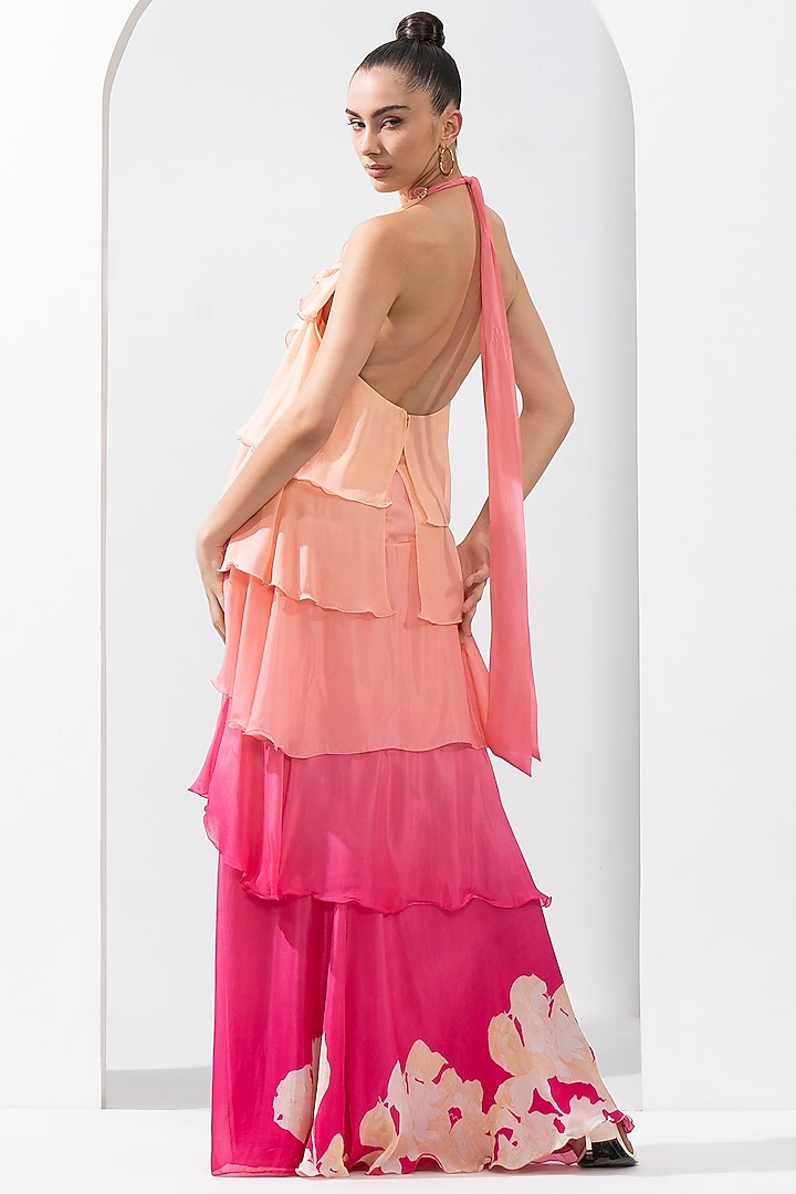 Pink Ombre Chiffon Printed Cocktail Dress by Mandira Wirk - Resort at Pernia's Pop Up Shop