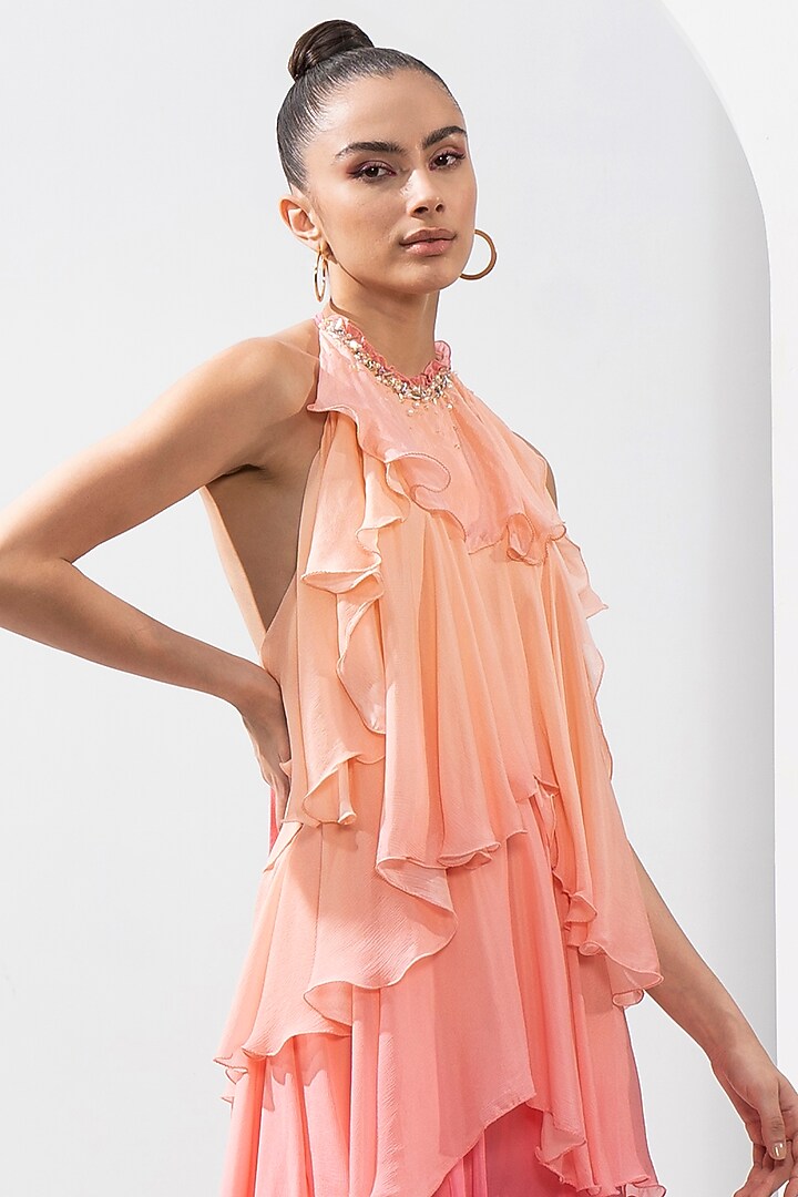 Pink Ombre Chiffon Printed Cocktail Dress by Mandira Wirk - Resort at Pernia's Pop Up Shop