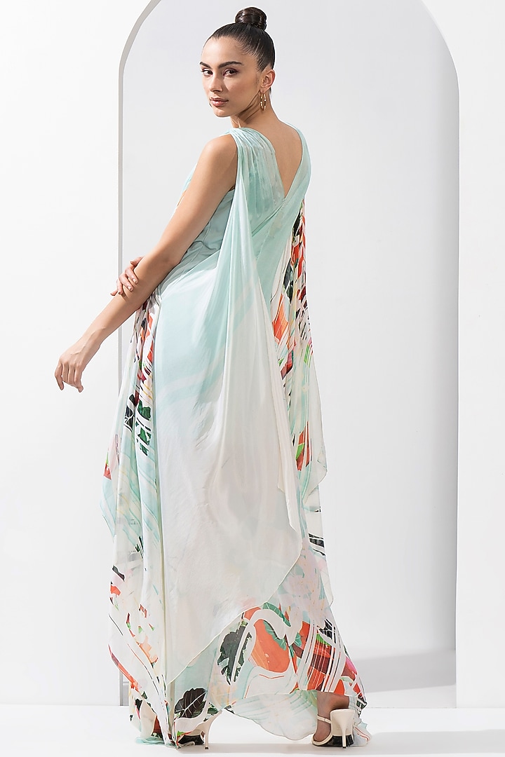 Ocean Blue Chiffon Printed Kaftan by Mandira Wirk - Resort at Pernia's Pop Up Shop