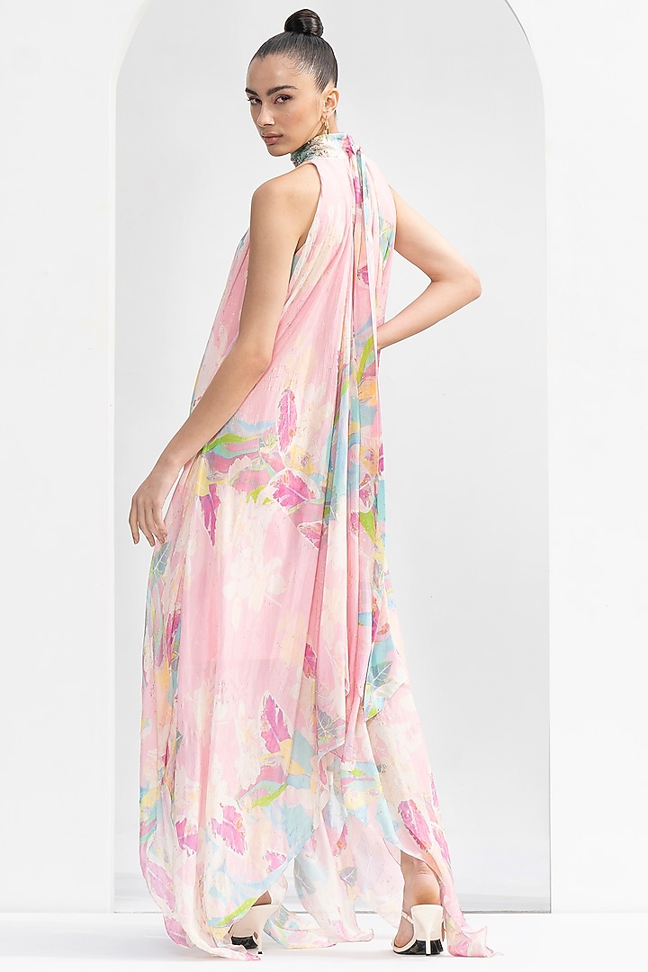 Pink Chiffon Printed Vacation Dress by Mandira Wirk - Resort at Pernia's Pop Up Shop