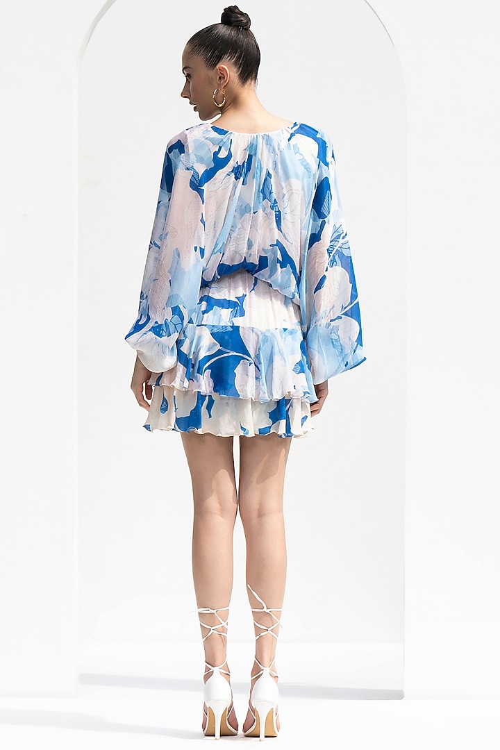 Mystic Blue Chiffon Printed Vacation Dress by Mandira Wirk - Resort at Pernia's Pop Up Shop