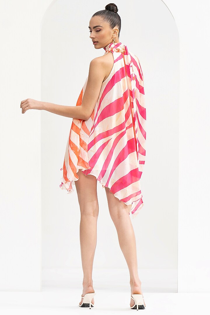 Fuchsia Pink Chiffon Printed Asymmetric Vacation Dress by Mandira Wirk - Resort at Pernia's Pop Up Shop