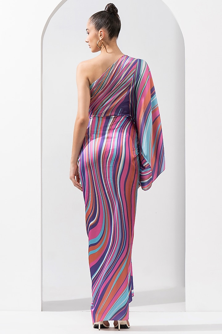 Multi-Colored Satin Printed One-Shoulder Vacation Dress by Mandira Wirk - Resort at Pernia's Pop Up Shop