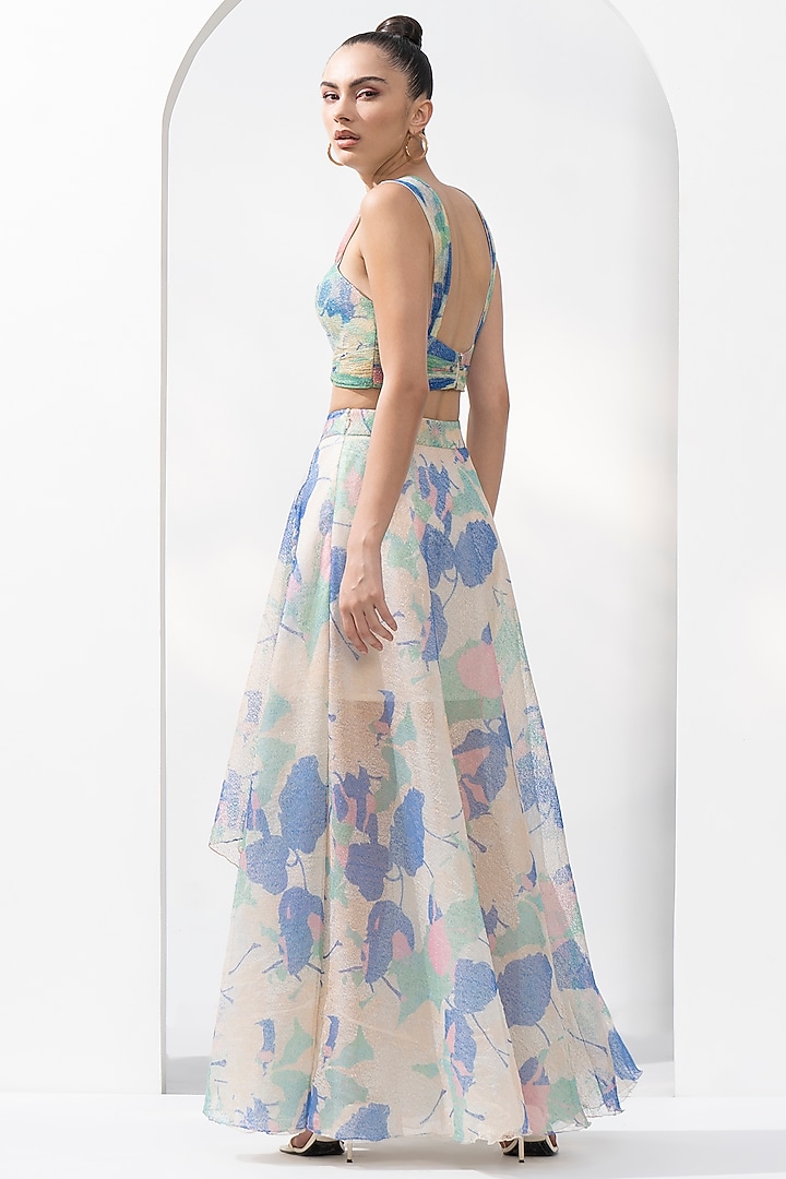 Mystic Green Mesh Lurex Printed Skirt Set by Mandira Wirk - Resort at Pernia's Pop Up Shop