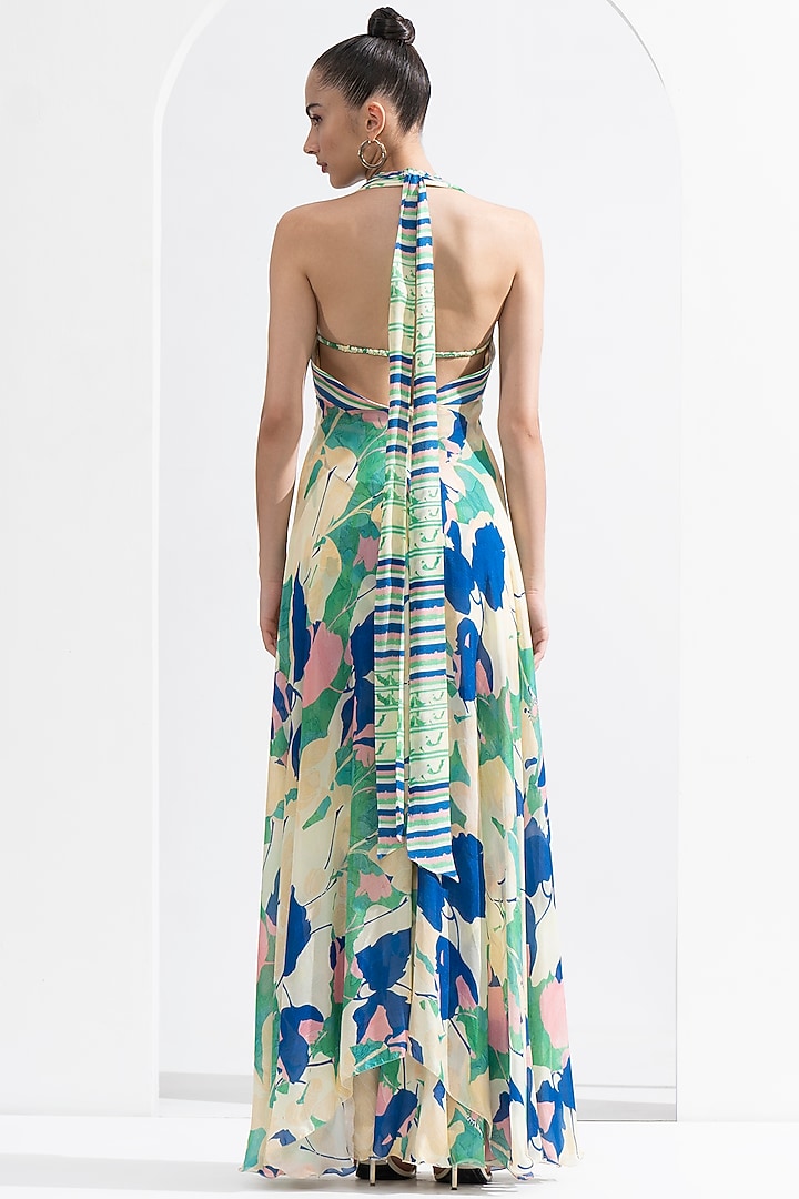 Mystic Green Chiffon Printed Gathered Dress by Mandira Wirk at Pernia's Pop  Up Shop 2026